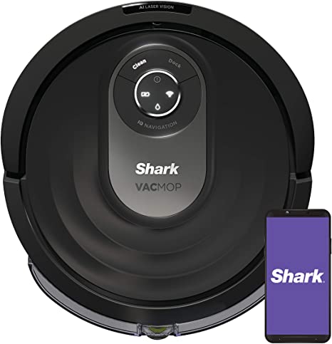 Shark AI Robot VACMOP PRO RV2001WD, Sonic Mopping, IQ Navigation, Home Mapping, AI Laser Vision, Self‐Cleaning Brushroll, Wi‐Fi, Works with Alexa