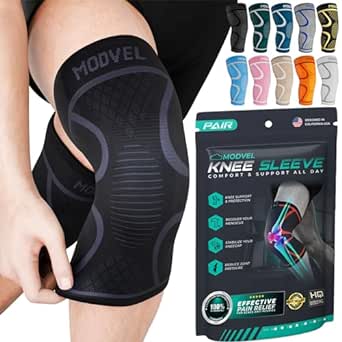 Modvel Compression Knee Brace for Women & Men - 2 Pack Knee Brace for Women Running Knee Pain, Knee Support Sleeve, Workout Sports Braces for Meniscus Tear ACL & Arthritis Pain Relief