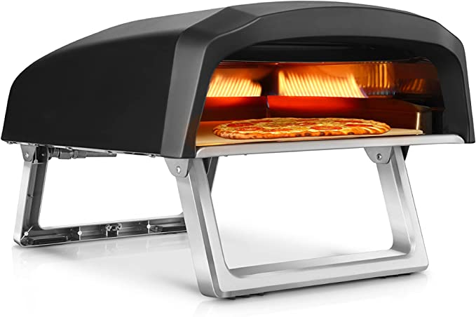 NutriChef NCPIZOVN Portable Outdoor Gas Oven-Foldable Feet, Adjustable Heat Control Dial, Includes Burner, Stone & Regulator w/Hose, Cooks 12" Pizza in 60 Seconds