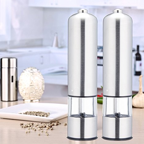 CO-Z 2 x Kitchen Stainless Steel Electric Salt Pepper Mill Grinder with Light