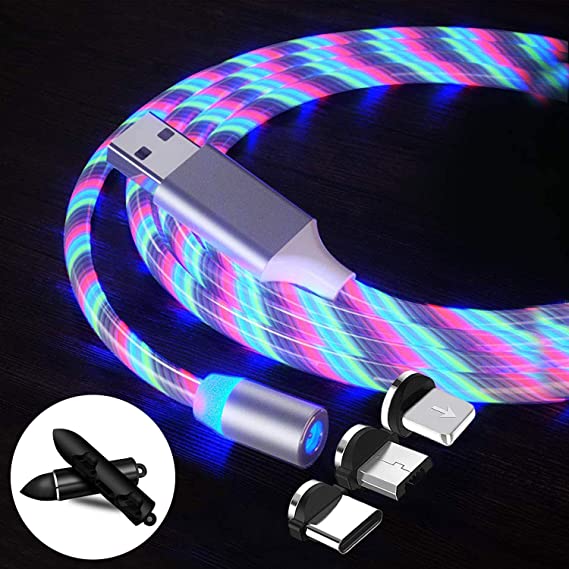 Light Up LED Magnetic 3 in 1 USB Charging Cable iProduct Android Charger Cord Magnet Tips Pack 3ft,Micro USB Type C Magnetic Charging Cable USB C Cable Magnetic Fast Charging Magnetic Cable for Phone