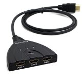 Panlong 3 Port HDMI Switch 3x1 Auto Switch with 3FT Pigtail Cable Supports 3D 1080P HD Audio