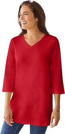 Woman Within Women's Plus Size Perfect Three-Quarter Sleeve V-Neck Tunic