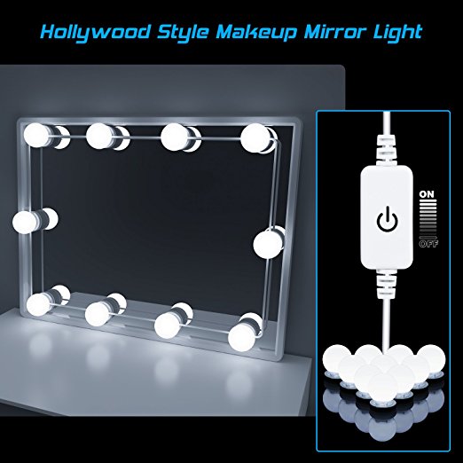 Hollywood Style LED Vanity Mirror Lights Kit, HogarTech Dimmable Light Bulbs Lighting Fixture Strip for Makeup Vanity Table in Dressing Room with Power Plug - 6000K, 10Pcs Bulbs, White