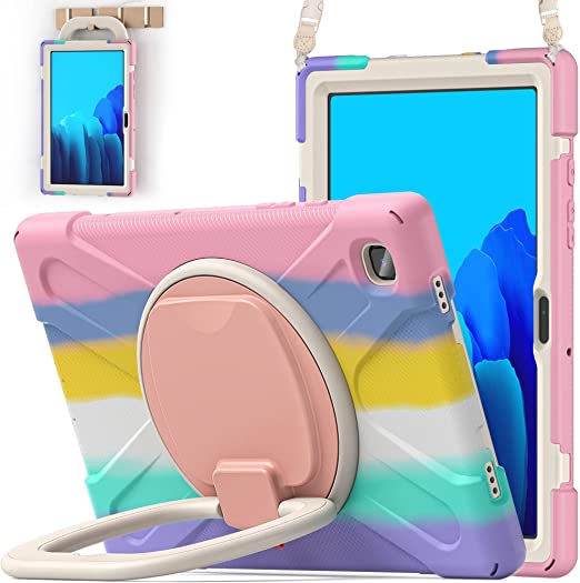 BATYUE Samsung Galaxy Tab A7 Lite Case;Galaxy Tab A7 Lite Case 8.7 inch 2021 Released( SM-T220/SM-T225)Drop Protection Case for Kids with Pencil Holder,360° Swivel Stand,Shoulder Strap(Colourful Pink)