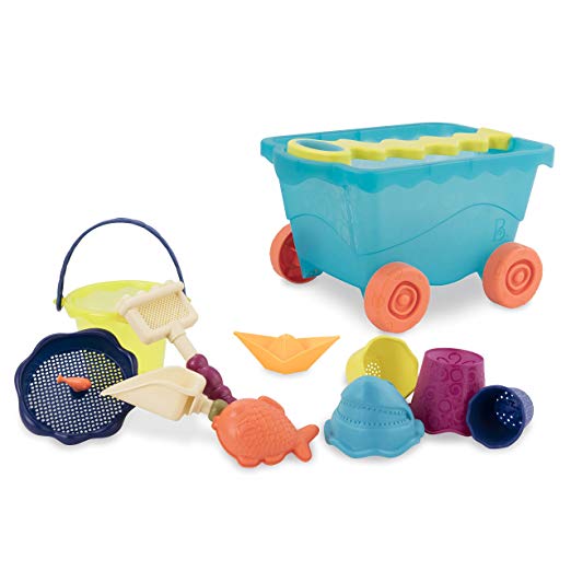 B. toys – Wavy-Wagon – Travel Beach Buggy (Sea Blue) with 11 Funky Sand Toys – Phthalates and BPA Free – 18 m