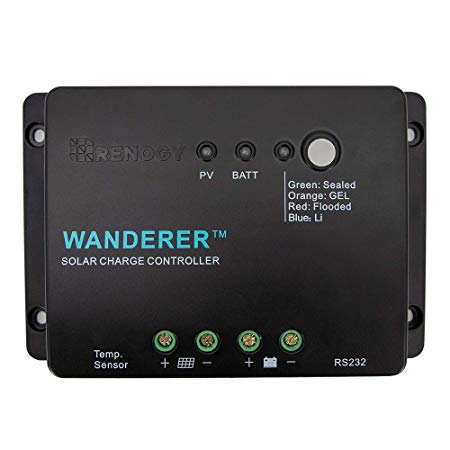 Renogy Wanderer Li 30A 12V PWM Negative Ground Charge Controller Compatible with Lithium, Sealed, Gel, and Flooded batteries and Renogy Bluetooth Module