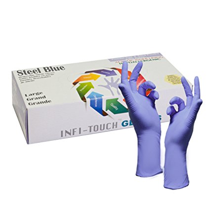 Nitrile Disposable Gloves - Infi-Touch Nitrile Gloves Powder Free - Hypoallergenic, 12" Gloves, Steel Blue, (50 Count, Large)