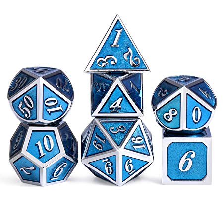 Sliver Metal DND Dice,Glitter Sky Blue 7 Metallic Die for Dungeons and Dragons Role Playing Games and Tabletop Games