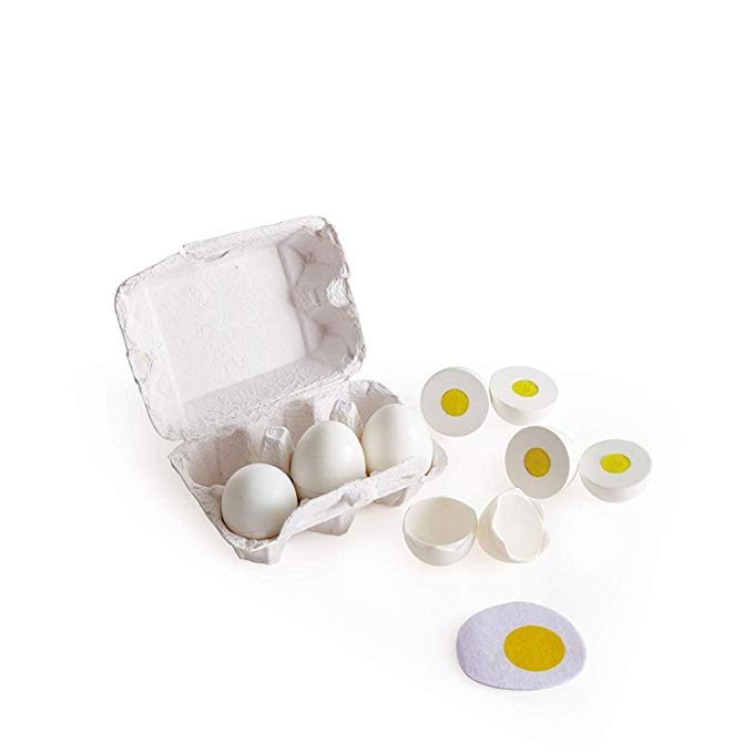 Hape Egg Carton | 3 Hard-Boiled Eggs with Easy-Peel Shell & 3 Fried, Wooden Realistic Educational Toy for Children 3