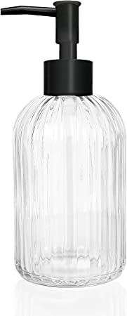 Topsky Glass Soap Dispenser with Black Plastic Pump, 400ml Liquid Hand Soap Dispenser, Rustproof Pump for Kitchen & Bathroom, Great for Lotions, Essential Oil, Liquid Soaps (Clear)…