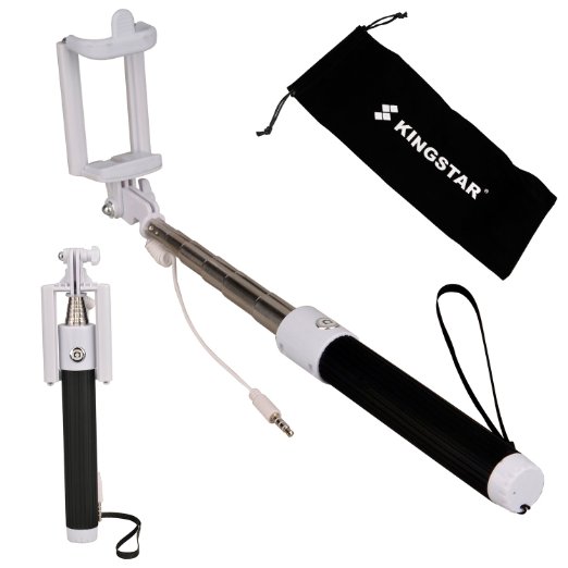 Selfie Stick for Iphone Kingstar Foldable Wired Cell Phone Handheld Pocket Size Monopod with Adjustable Phone Holder Black