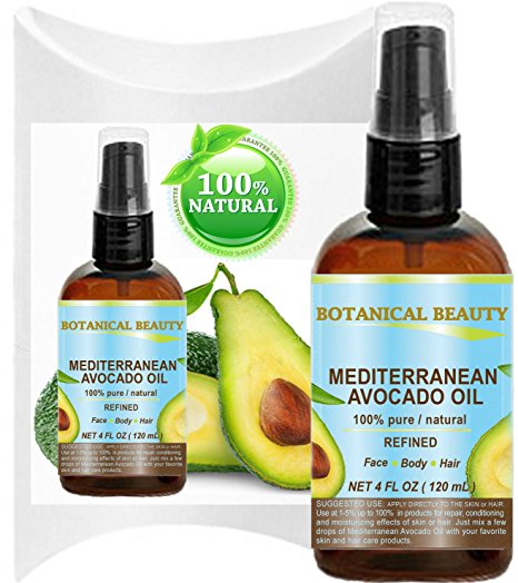 AVOCADO OIL ( MEDITERRANEAN). 100% Pure / Natural /Refined / Undiluted Cold Pressed Carrier Oil for Face, Body, Feet, Hair, Massage and Nail Care. 4 Fl. oz-120 ml.