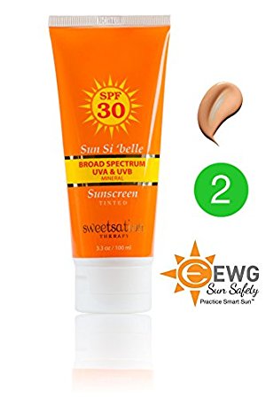 Sun Si'Belle Moisturizing Mineral Sunscreen SPF 30, Tinted with Antioxidants and Organic Ingredients, 3.3 Ounce, Exp 5/18