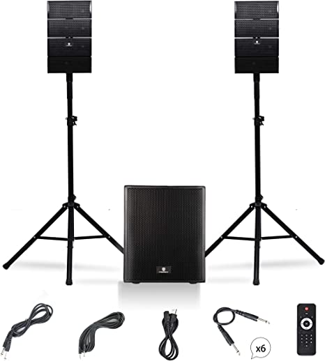 PRORECK Club AB 12-Inch DJ/Powered PA Speaker System Combo Set with Bluetooth/USB/SD Card/Remote Control (Active Subwoofer and 8X Array Speakers Set)