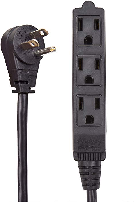 Electes 20 Feet 3 Outlet Grounded Heavy Duty Extension Cord, Multi 3 Outlet, 3 Prong Grounded, Angled Flat Plug, Round Wire, Indoor/Outdoor, 16/3, SPT3, SJTW, UL Listed, Black
