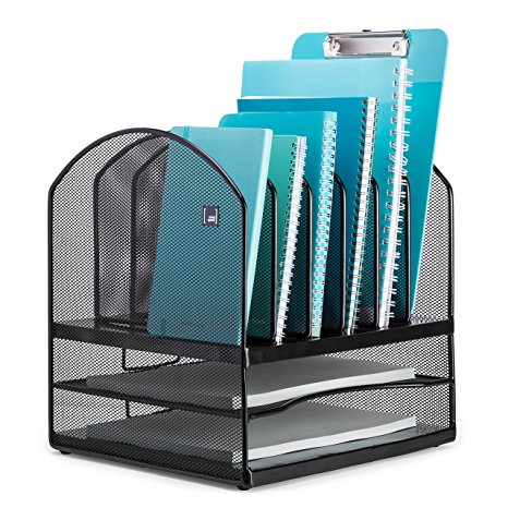 Mindspace Letter & File Desktop Organizer with 6 Vertical   2 Horizontal Sections | The Mesh Collection, Black