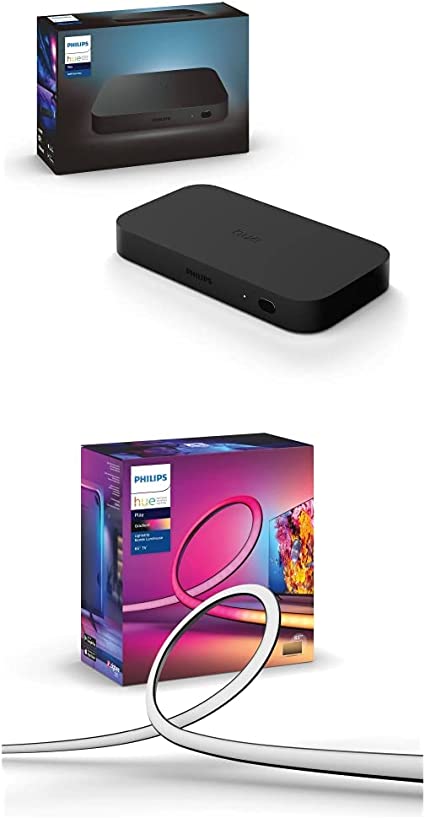 Philips Hue Play HDMI Sync Box Philips Hue Gradient LightStrip 65" to Sync Hue Colored Lights with Music, Movies, TV and Gaming, Hue Hub Required but Sold Separately