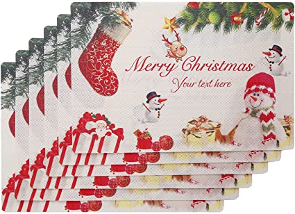 Christmas Placemat Washable Easy to Clean PVC Non-Slip Placemat for Kitchen Table Heat-resistand Woven Vinyl Table Mats Set of 6