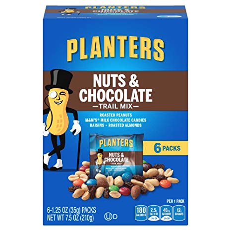 Planters Trail Mix, Nuts & Chocolate M&M's, 7.5 Ounce Bags (Pack of 6)