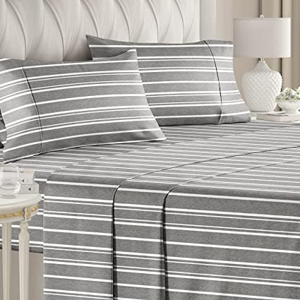 Striped Bed Sheets - Pin Striped Sheets - Grey and White Sheets - Grey and White Striped Sheets - Queen Striped Sheets - Hotel Luxury Bed Sheets - Deep Pockets - Breathable & Cooling Sheets