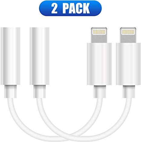 [2 Pack] Compatible iPhone Headphone/Earphone Adapter, Compatible iPhone 7/7Plus /8/8Plus /X/Xs/Xs Max/XR 3.5 mm Headphone/Earphone Jack Adapter, Audio Earbud Adapter Jack Cable Splitter