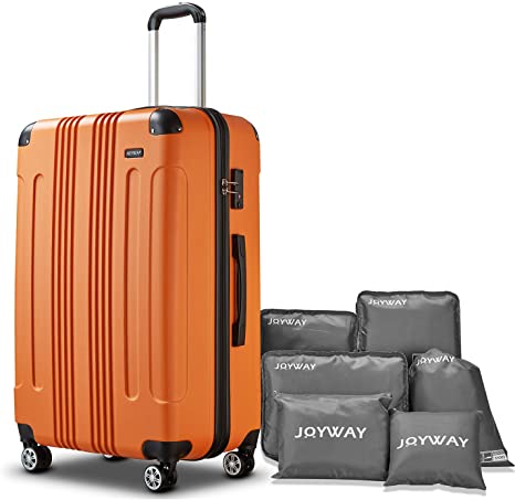 Joyway Luggag 7-Piece Travel Sets,28 inch Suitcase with Spinner Wheels,Hard Case Large Luggage with TSA Locks(28Inch No Bag Sunset Gold)