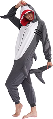 vavalad Adult Shark Onesie Pajamas Unisex Animal Cosplay Costume One Piece for Women and Men