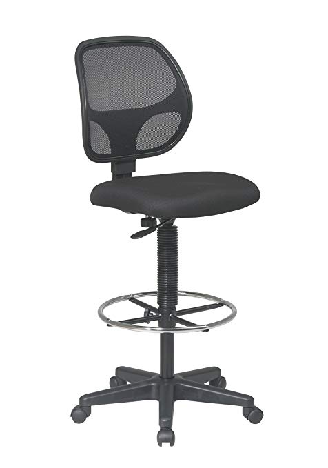 Office Star Deluxe Mesh Back Drafting Chair with 18.5" Diameter Adjustable Footring, Black Fabric Seat