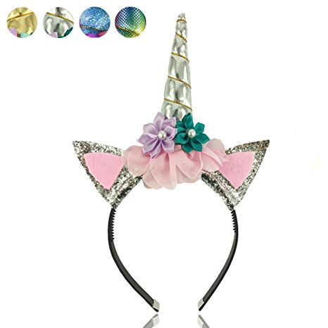 Unicorn Horn Headband Flowers Ears Headbands for Party Decoration or Cosplay Costume