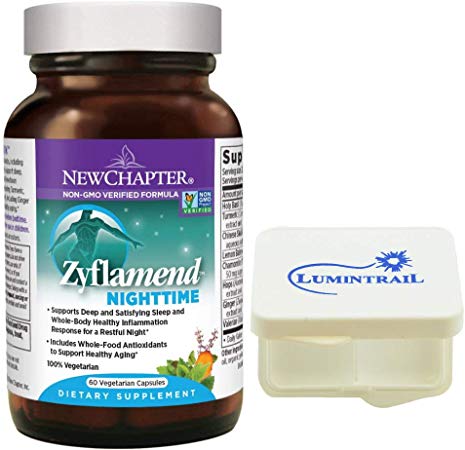 New Chapter Sleep Aid Zyflamend Nighttime Supports Sleep & Whole Body with Turmeric, Holy Basil - 60 Vegetarian Capsules Bundle with a Lumintrail Pill Case