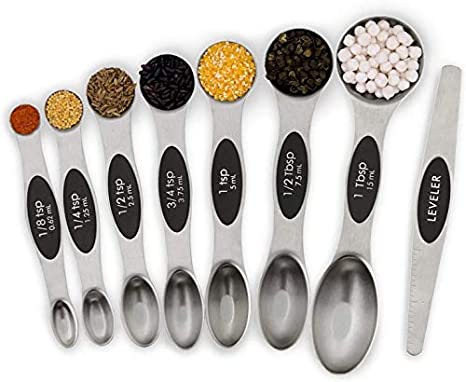 Measuring Spoons, Magnetic Measuring Spoons Set of 8 Stainless Steel Dual Sided Teaspoon and Tablespoon Stackable with Leveler Fits in Different Spice Jars for Dry and Liquid Ingredients… (X1)