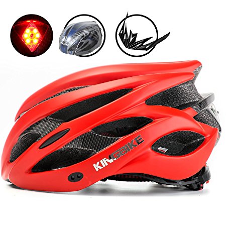 KINGBIKE Adult Bike Helmet, with Helmet Rain Cover/ Detachable Visor/ Safety Rear Led Light / Lightweight