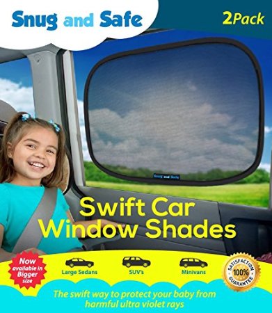 Car Sun Shade 2 Pack - XL Sunshade Visor Set for Babies and Kids - Clings To a Rear Side Window And Covers Your Baby Or Toddler - Shades Block 98 Of UV Heat Rays Glare In Cars - LIFETIME WARRANTY