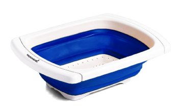 Procizion Kitchen Collapsible Colander Over The Sink Strainer Expanding Mesh with Extending Non Slip Handles (Blue)