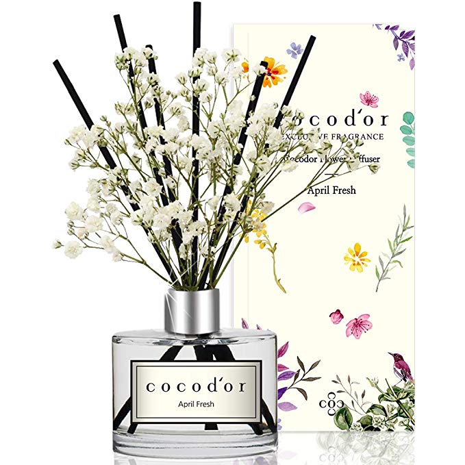 Cocod'or Flowers Reed Diffuser Oil Sticks Gift Set | Baby's Breath Preserved Flower Diffuser 6.7oz April Fresh