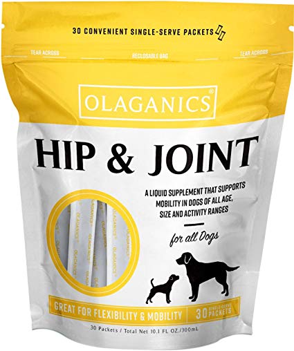 Olaganics Hip & Joint Liquid Gravy Supplement for Large Dogs. 30 Packets.