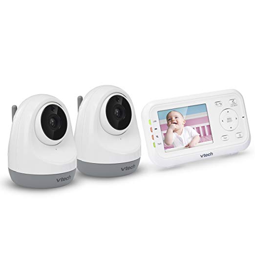 VTech VM3261-2 2.8” Digital Video Baby Monitor with 2 Pan & Tilt Cameras, Full Color and Automatic Night Vision, White