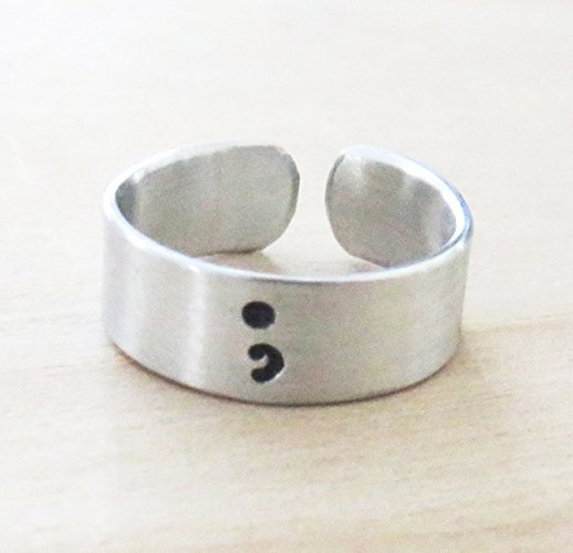 Semicolon motivational ring recovery gift suicide depression awareness jewelry