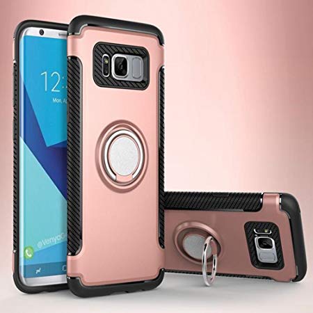 Galaxy S7 Edge Magnetic Car Phone Stand Case,Inspirationc 2 in 1 Shockproof 360 Degree Rotating Ring Stand with Rubber Case for Samsung Galaxy S7 Edge--Rose Gold