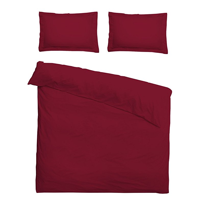 Duvet Cover Set, Burgundy Ultra Soft Microfiber Bedding with Zipper Closure and Corner Ties (3pcs, Queen Size)