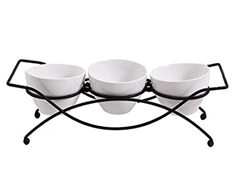 Gibson Elite 101987.04RM Gracious Dining 4 Piece Serving Set Ware with Metal Rack, White