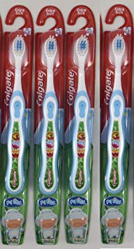 Colgate My First Toothbrush, Ages 0-2, Extra Soft 7, (Pack of 4) Color Light Blue