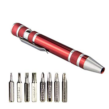 Swatom 8 in 1 Mini Gadgets Repair Tools Pen Style Precision Screwdriver Set Kit, Home Improvement (Red)