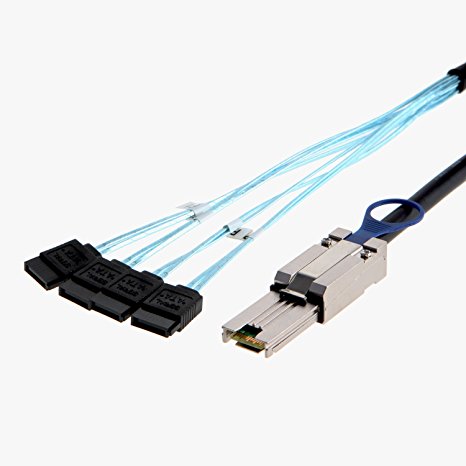 CableCreation Mini SAS 36Pin (SFF-8088) Male to 4 SATA 7Pin female Cable, Mini SAS Host/Controller to 4 SATA Target/Backplane, 2M