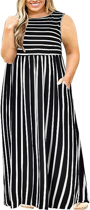 Nemidor Women Sleeveless Loose Plain Casual Plus Size Long Maxi Dress with Pockets