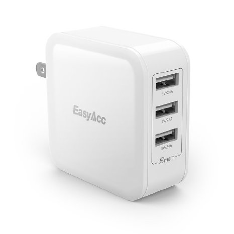 [Most Powerful Ever] EasyAcc 36W 7.2A Wall Charger 3-Port USB Travel Charger with Foldable Plug, Smart Charge Technology for iPhone 6s, 6 Plus, iPad Pro / Air / Mini, Galaxy S7 S6 Edge and More