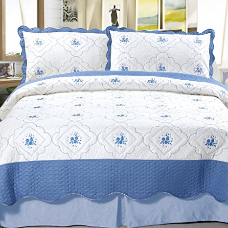 Lavish Home Brianna Embroidered 3-Piece Quilt Set, Full/Queen