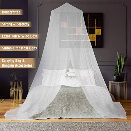 Mosquito Net and Bed Canopy Curtains - Keeps Away Insects and Flies - Perfect for Indoors and Outdoors- Netting Fits Most Size Beds, Cribs - Including Hanging Parts and a Free Carry Bag to Carry Along