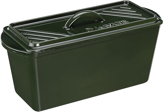 Navaris Bread Loaf Pan with Lid - Cast Iron Bread Baking Dish for Bulge Top or Flat Top Breads Meat Veg Meatloaf - Baking Tin 13.4"x5.3"x6.7" - Green